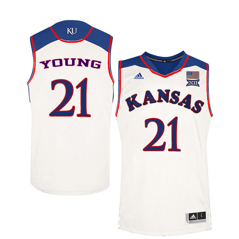 Men Kansas Jayhawks #21 Clay Young College Basketball Jerseys-White - Click Image to Close